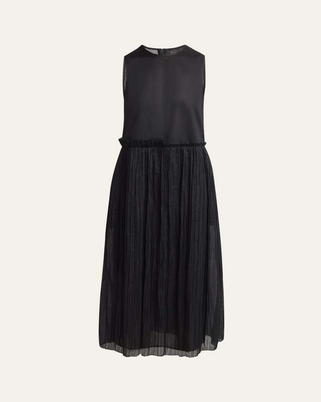Ruffle Waist Dress With Pleated Skirt